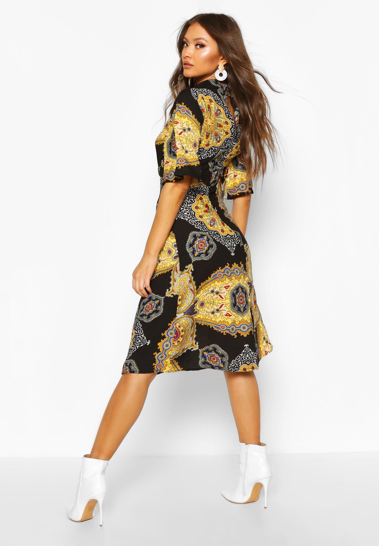 boohoo paisley print midi dress