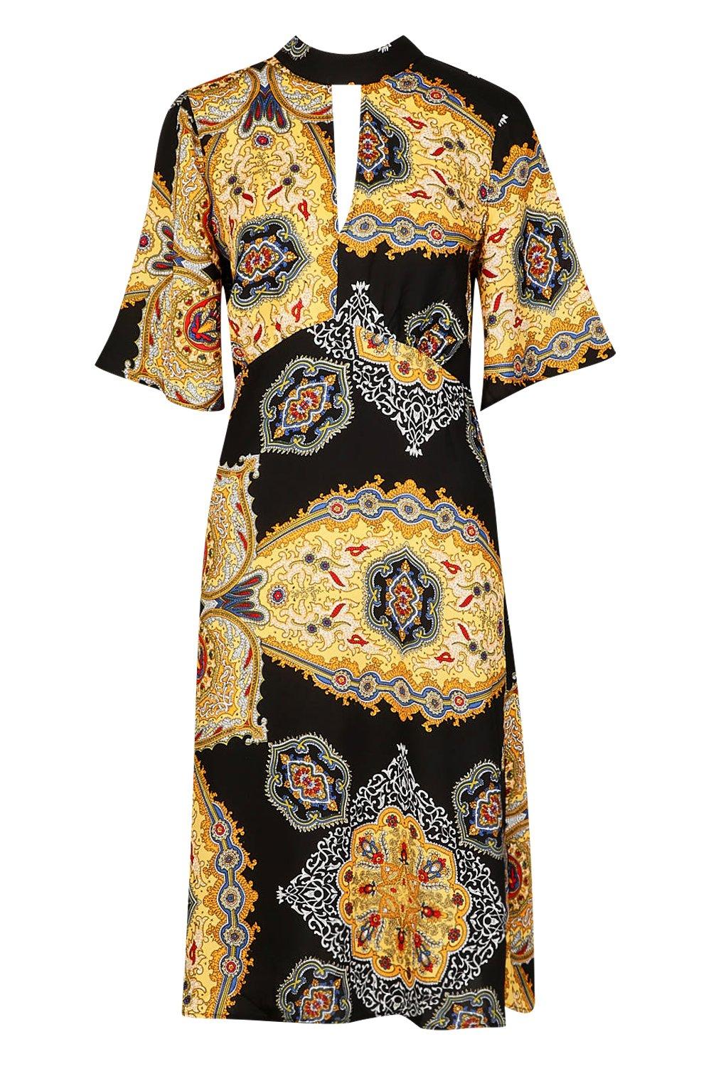 boohoo paisley print midi dress