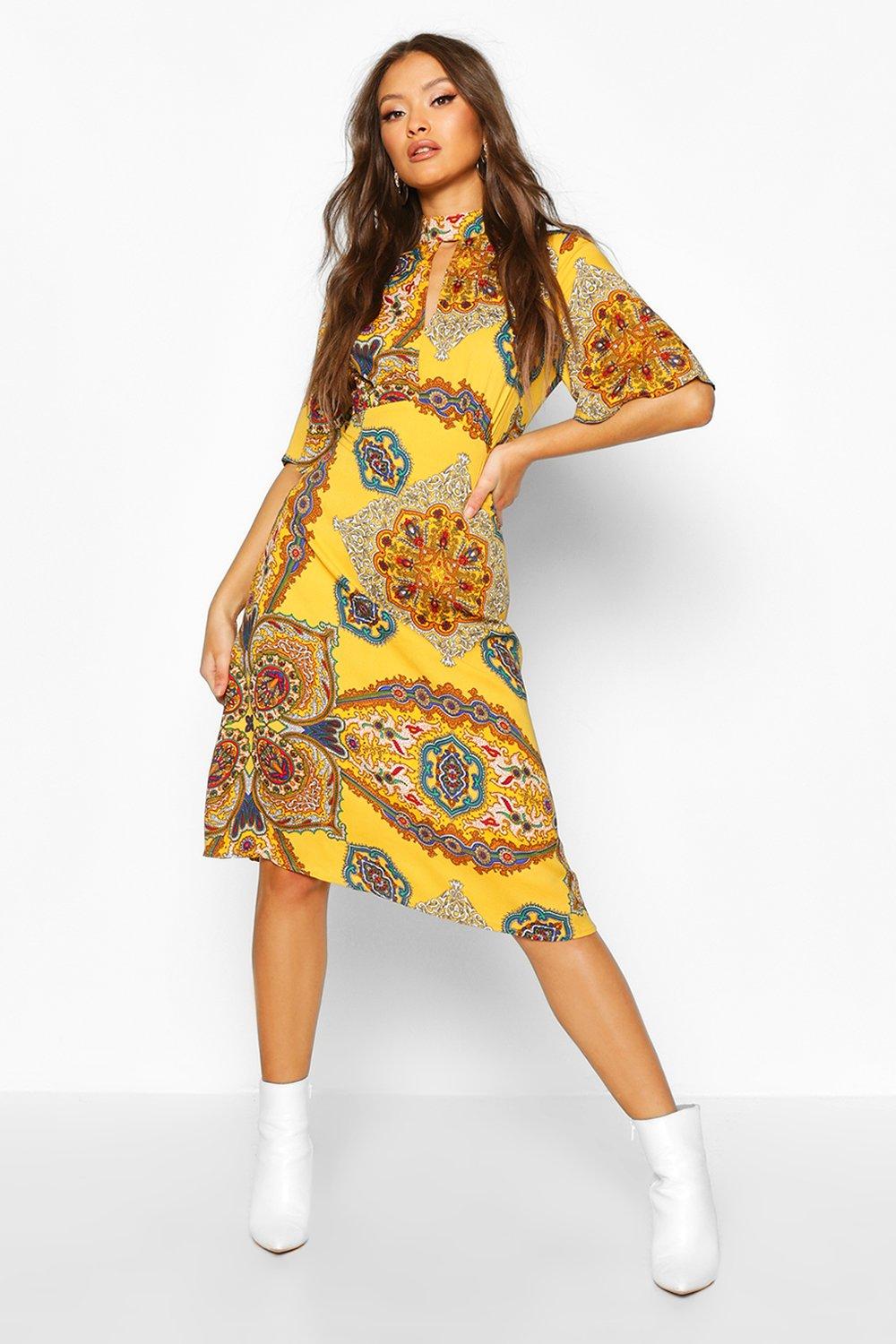 boohoo paisley print midi dress