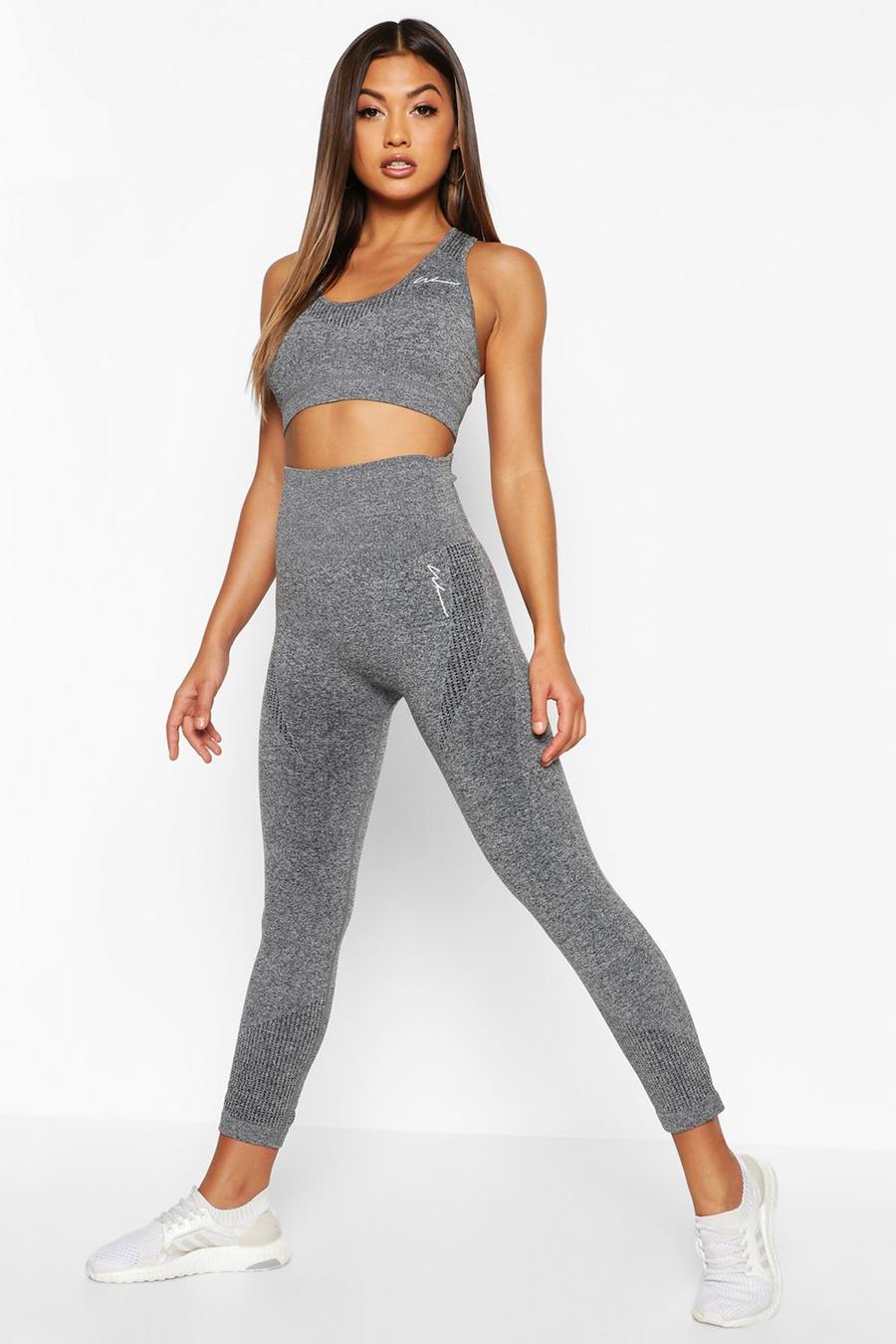 Dark grey grå Fit Supportive Waistband Seamless Leggings image number 1
