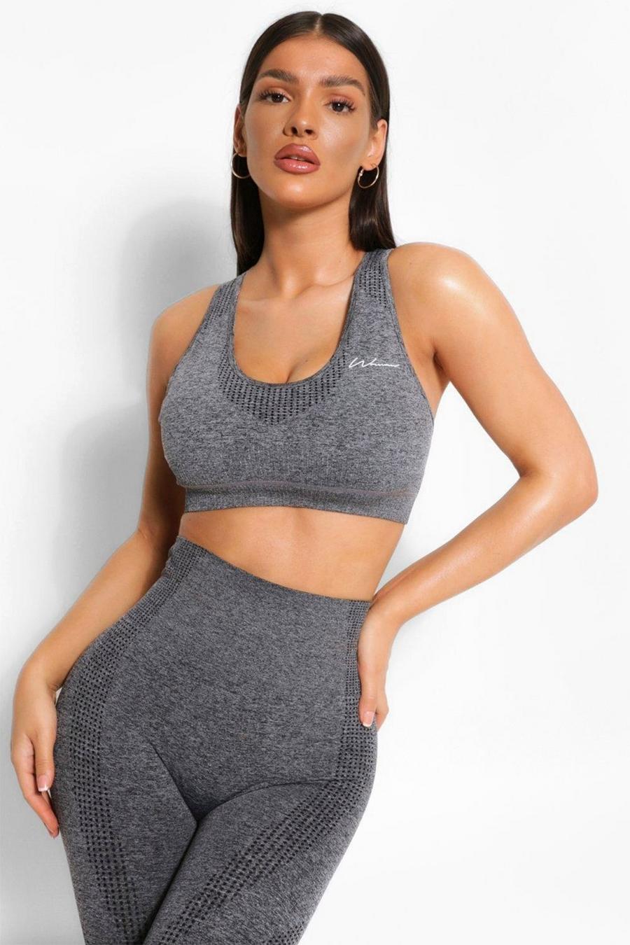 Dark grey gris Fit Removable Padding Seamless Sports Bra image number 1