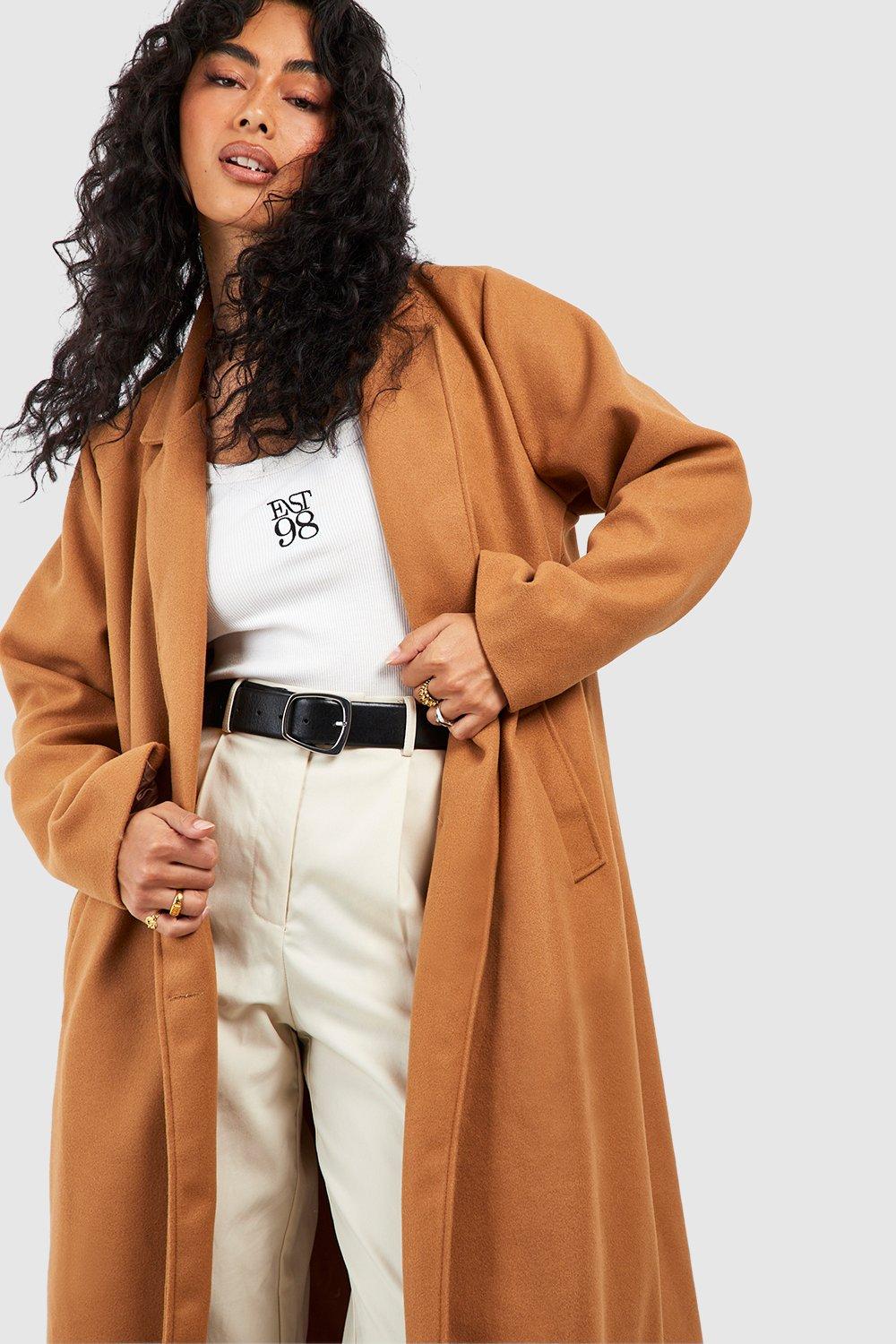 boohoo wool look coat in camel