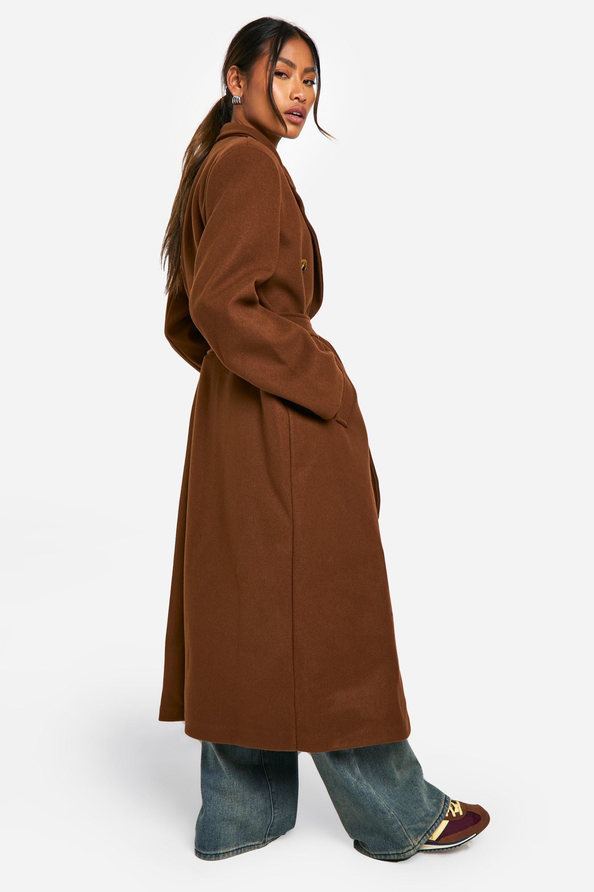 Women's Brown Belted Wool Coat | Mongulai