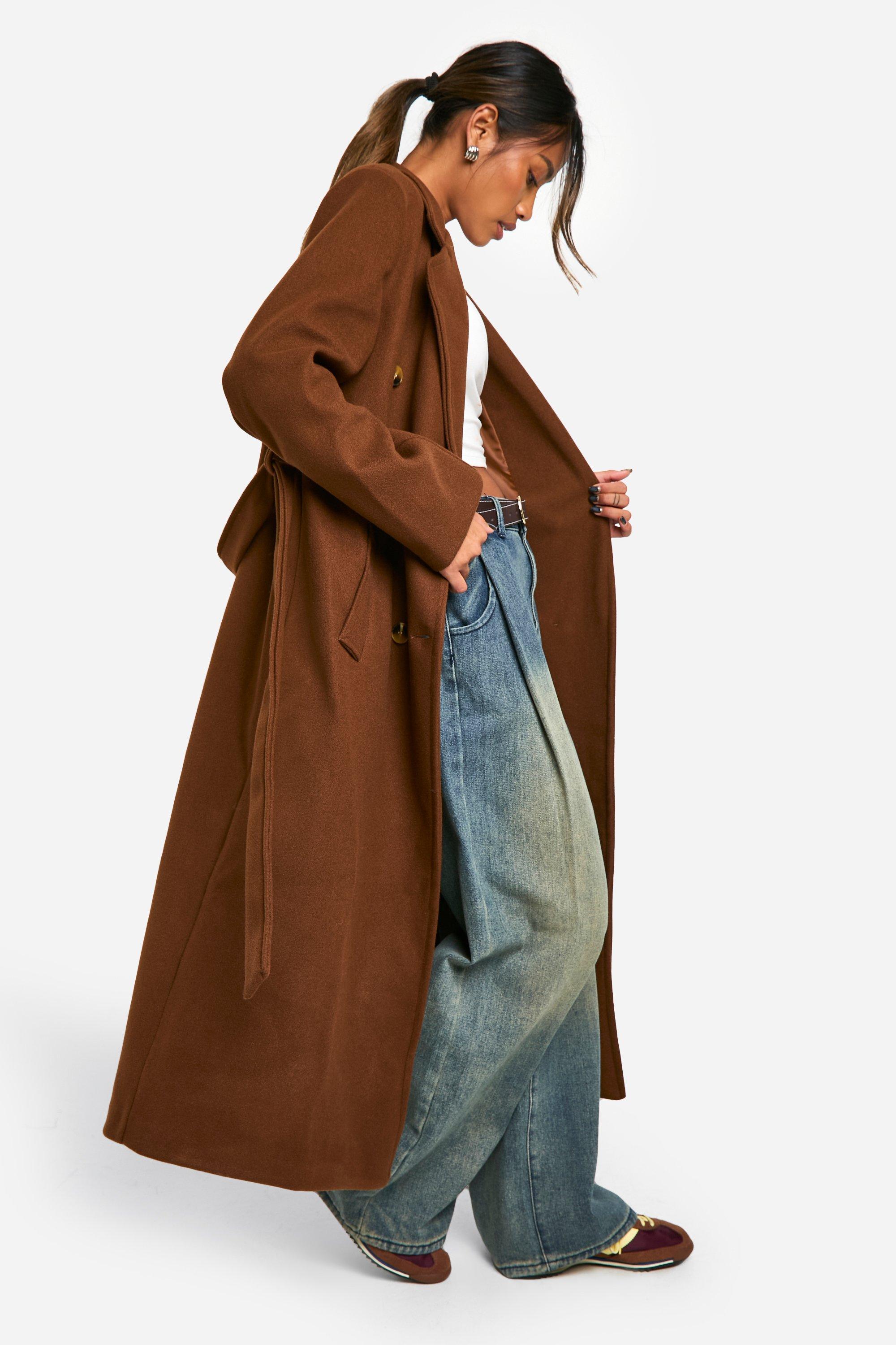 Longline Double Breasted Belted Wool Look Coat | boohoo USA
