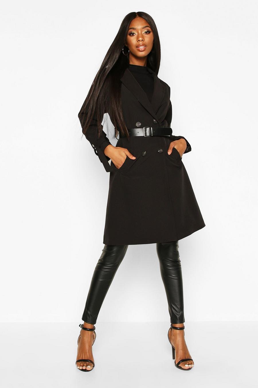Faux Leather Belted Trench Coat image number 1