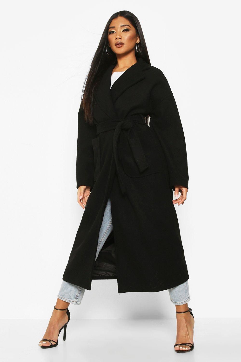 manteau long noir boohoo