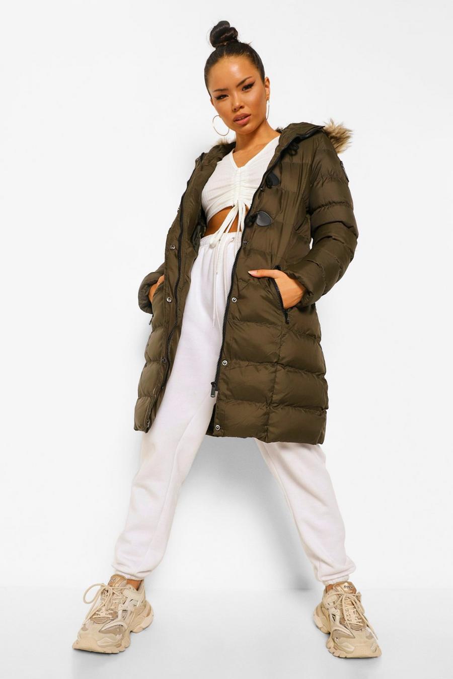 Quilted Faux Fur Hood Parka Coat