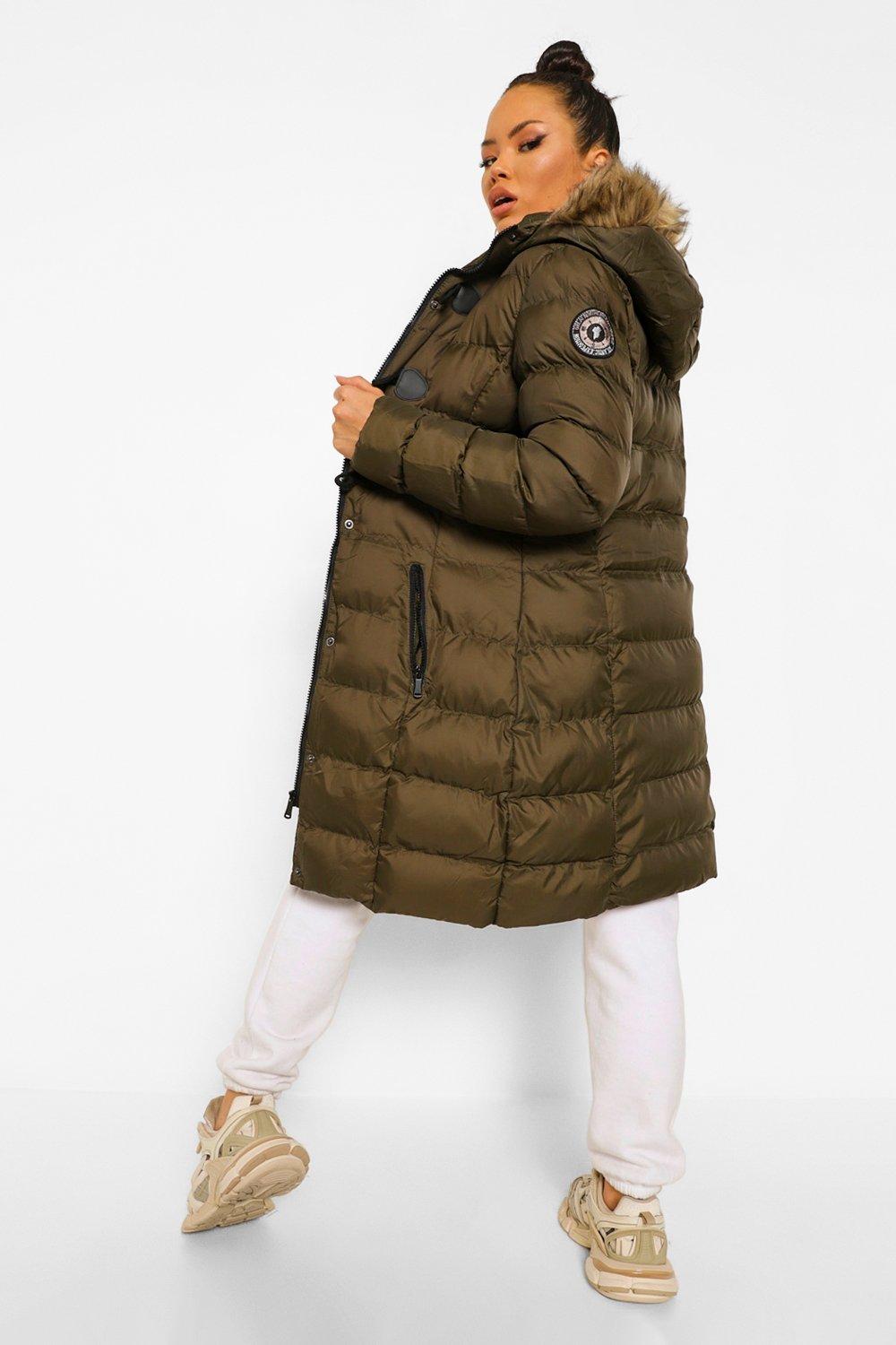 Women s Quilted Faux Fur Hood Parka Coat Boohoo UK