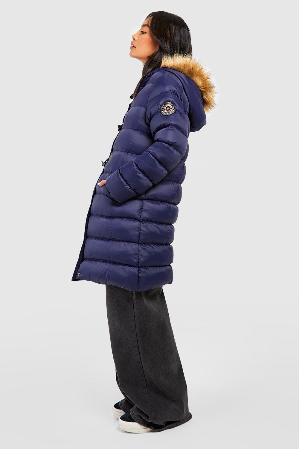 Navy coat store fur hood