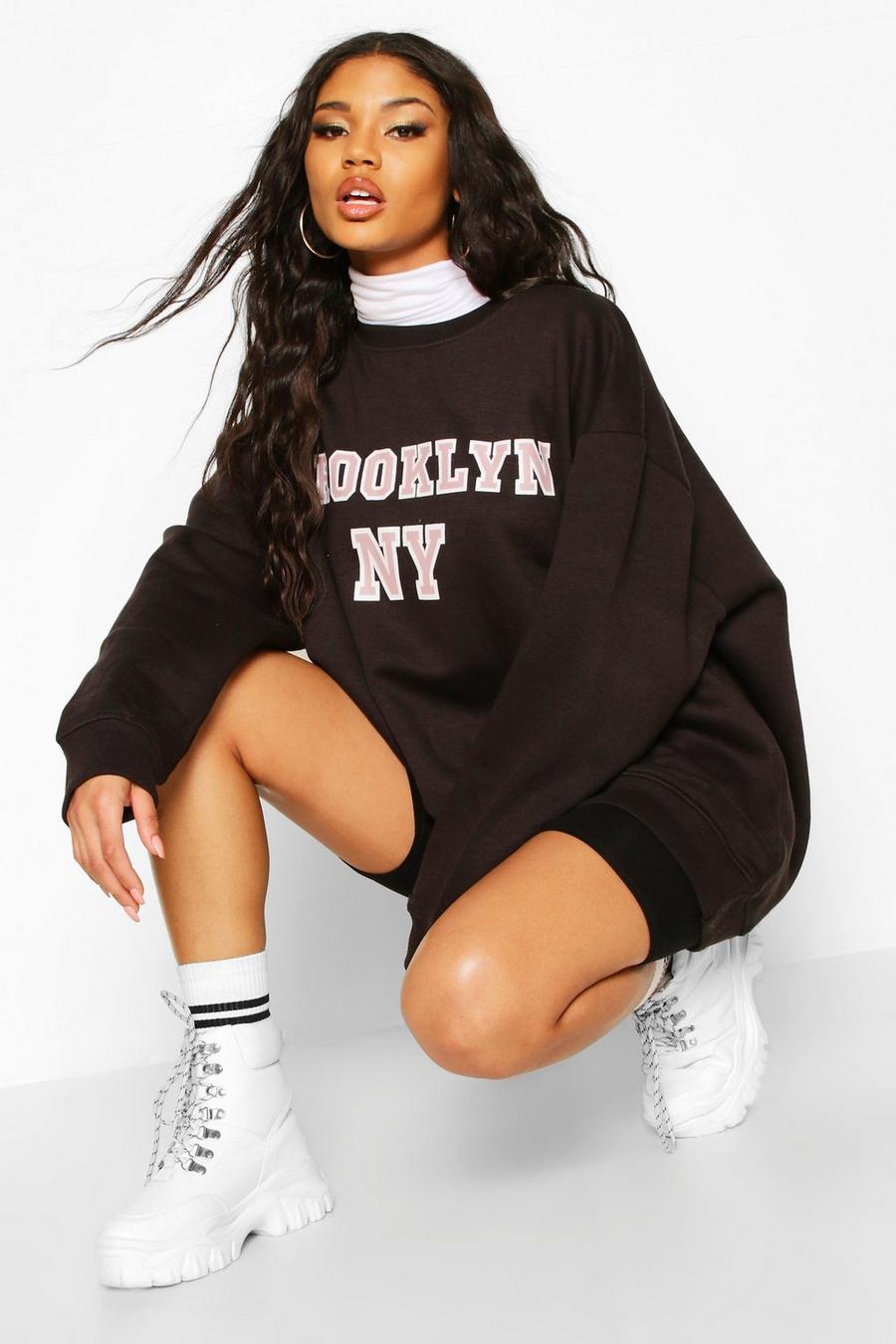 Oversized Sweatshirt mit „Brooklyn“-Motiv, Schwarz image number 1