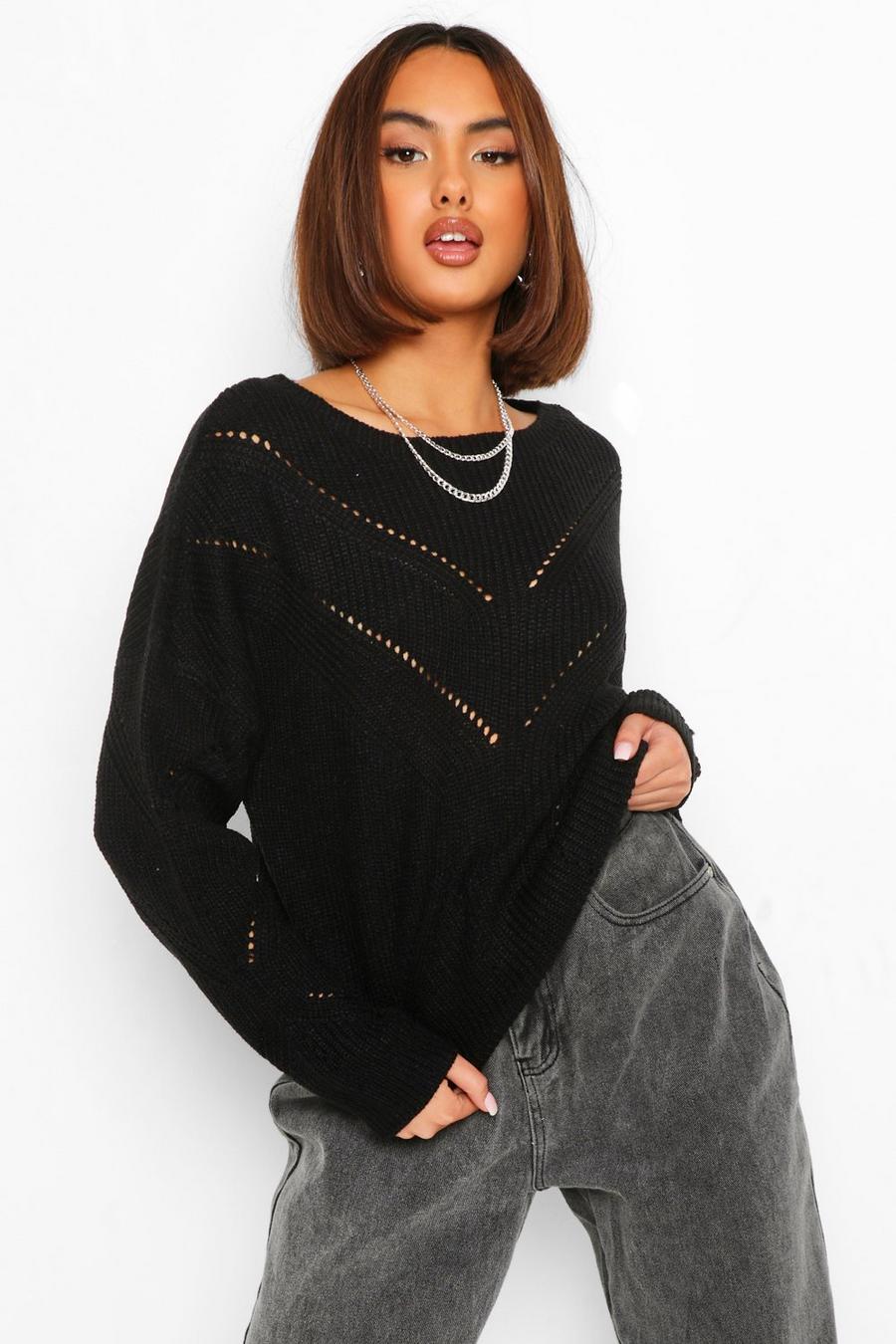Black Pointelle Knitted Sweater image number 1