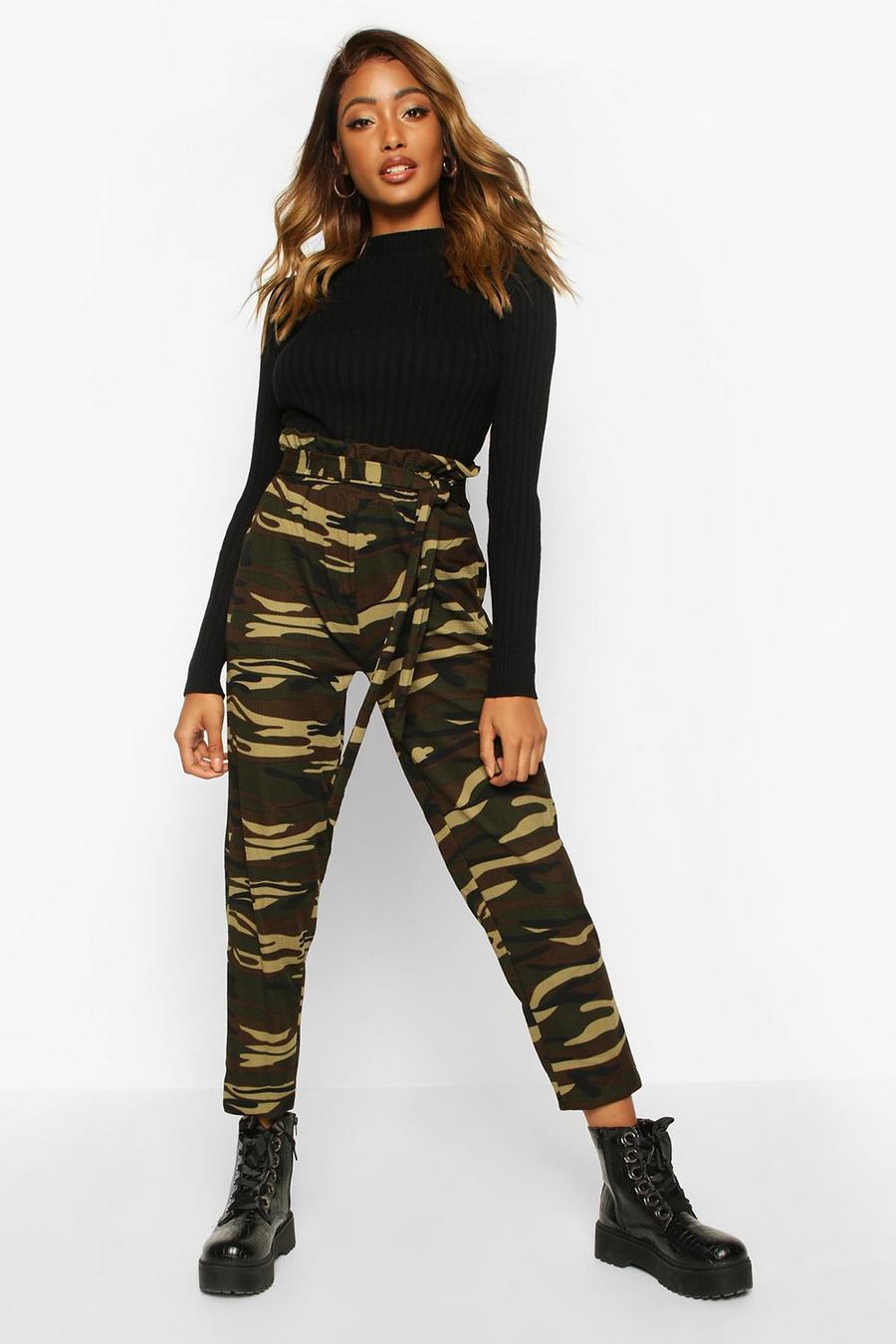 Camo Tie Waist Pants With Paperbag Waist image number 1
