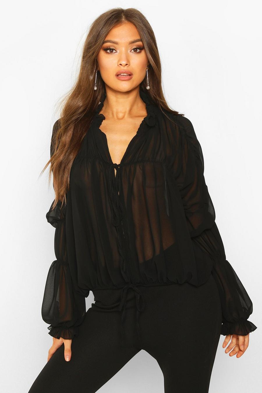 Ruched Ruffle Neck Blouse image number 1