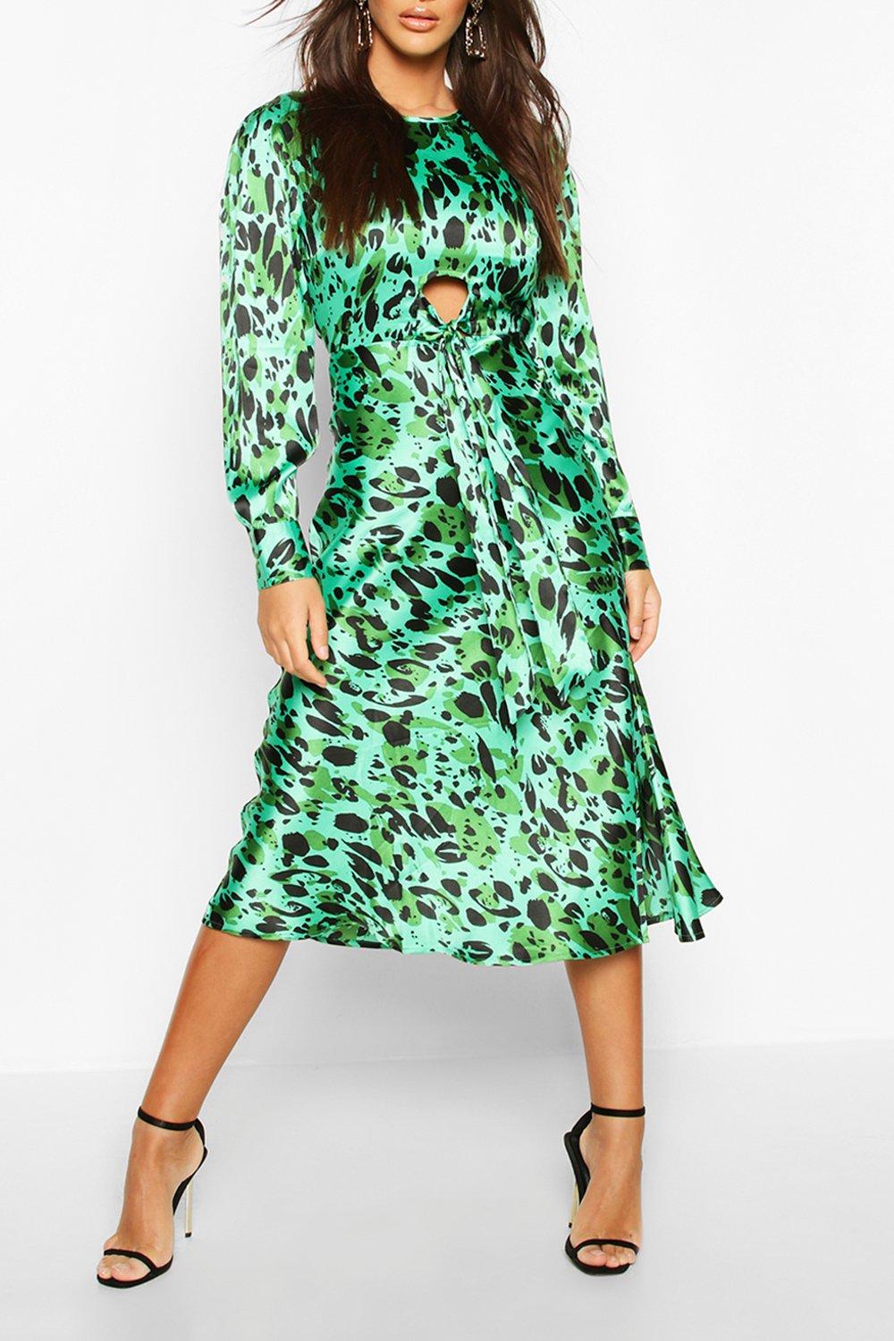 boohoo green leopard print dress