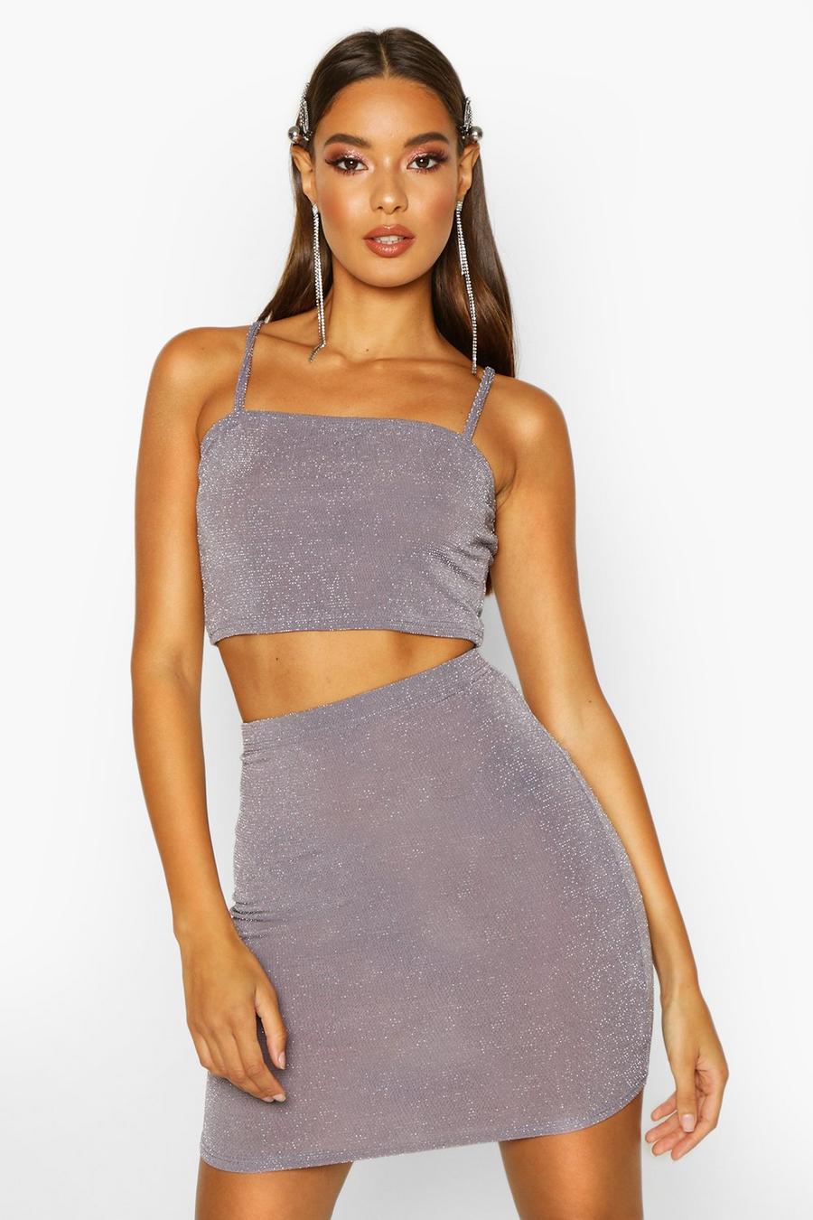 Metallic Strappy Crop & Mini Skirt Co-Ord image number 1