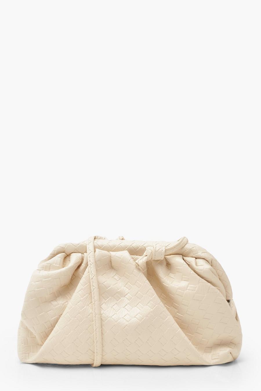 Cream Slouchy Mini Weave Clutch Bag image number 1