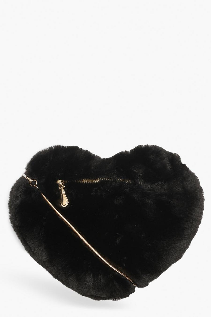 Herzförmige Tasche aus Fake-Fur mit Kette image number 1