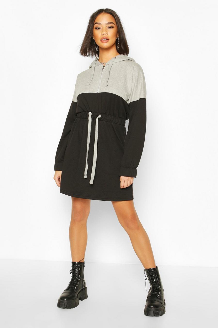 Oversize sweatshirtklänning med huva och blockfärger image number 1