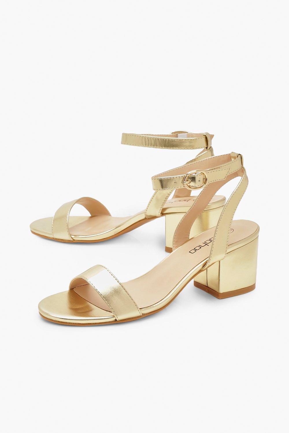 Gold low 2025 block heels