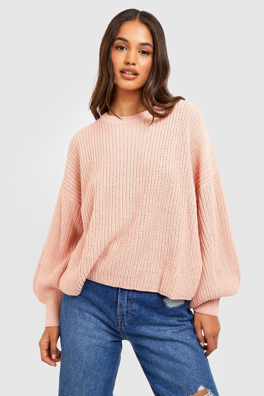 Blush pink Oversized Balloon Sleeve Cropped Sweater