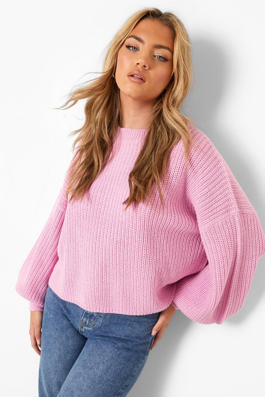 Lilac Oversized Balloon Sleeve Cropped Jumper image number 1