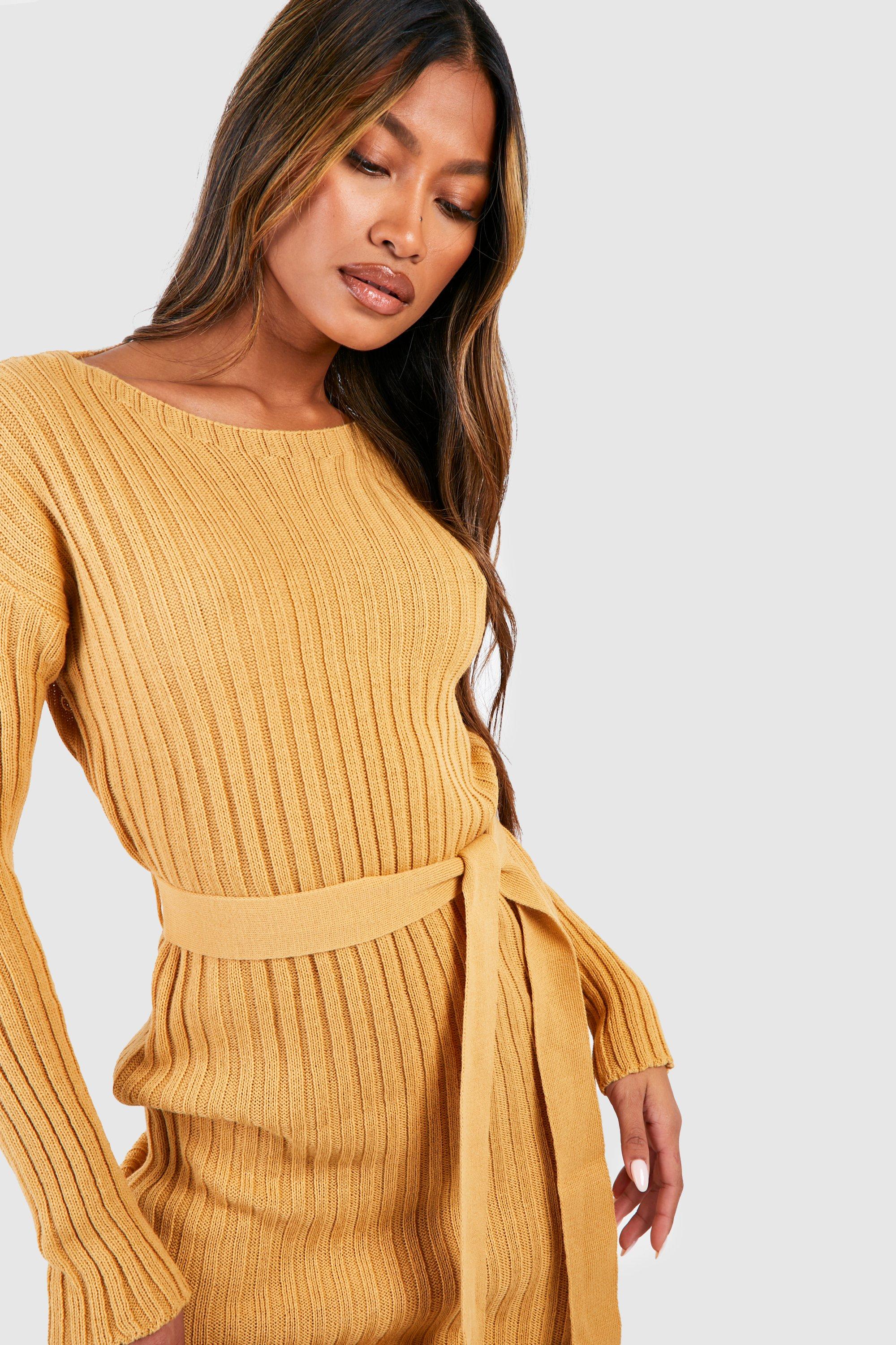 Boohoo tie cuff 2024 rib knit dress