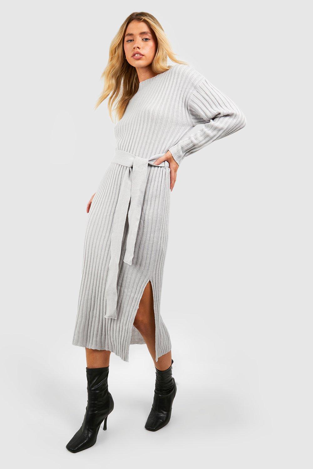 Boohoo tie cuff shop rib knit dress