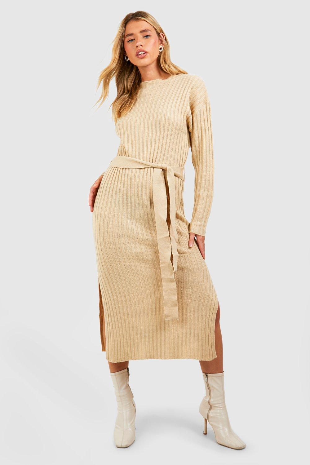 Women's Rib Knit Tie Waist Midaxi Dress | Boohoo UK