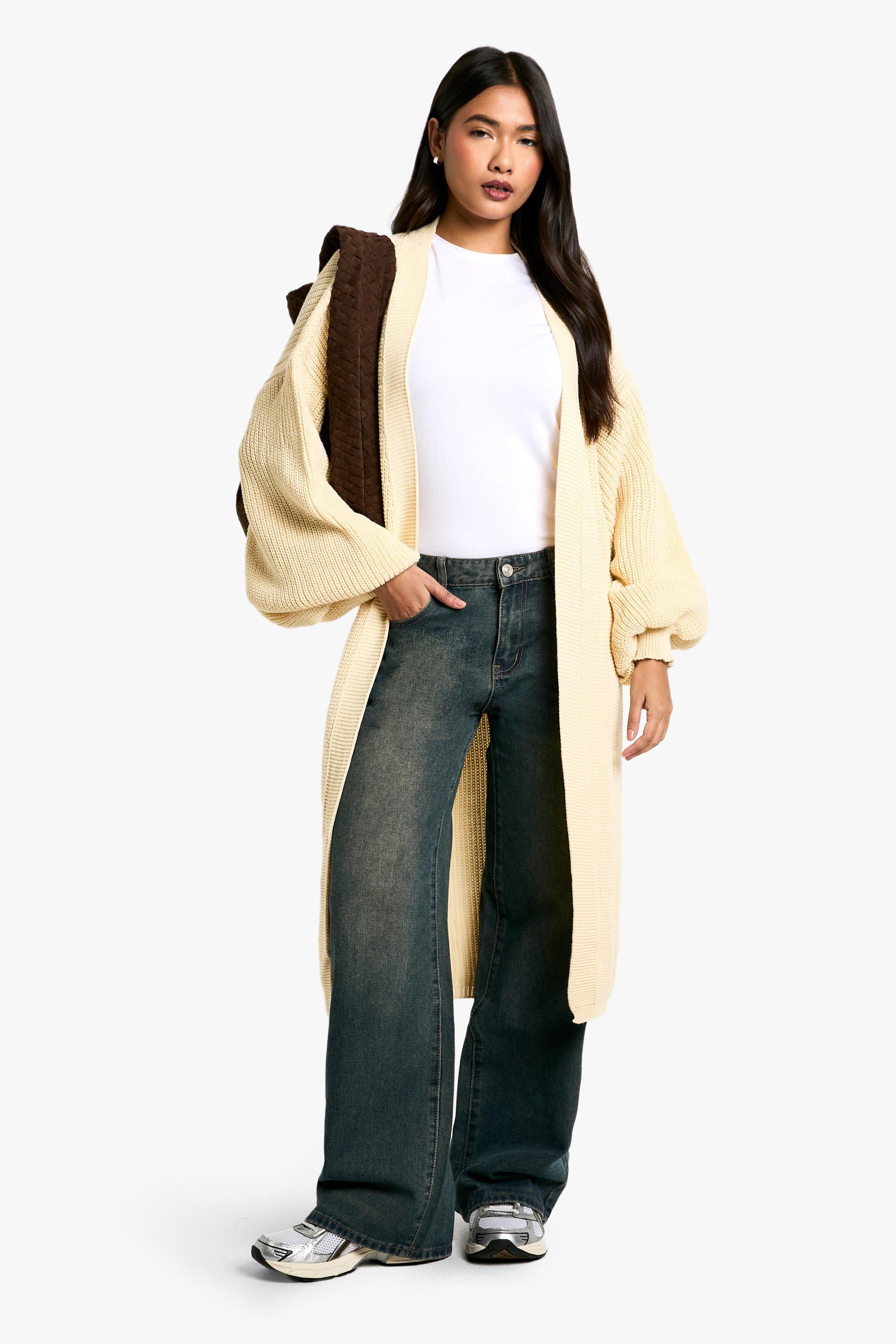 lange strickjacke mit ballonärmeln