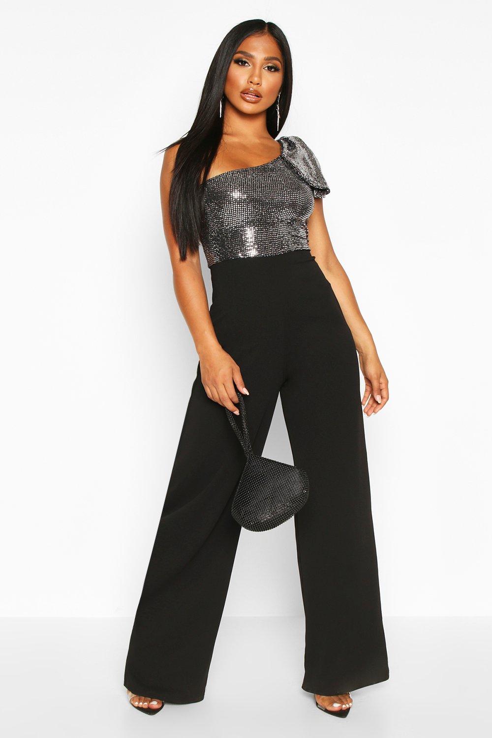 boohoo silver jumpsuit