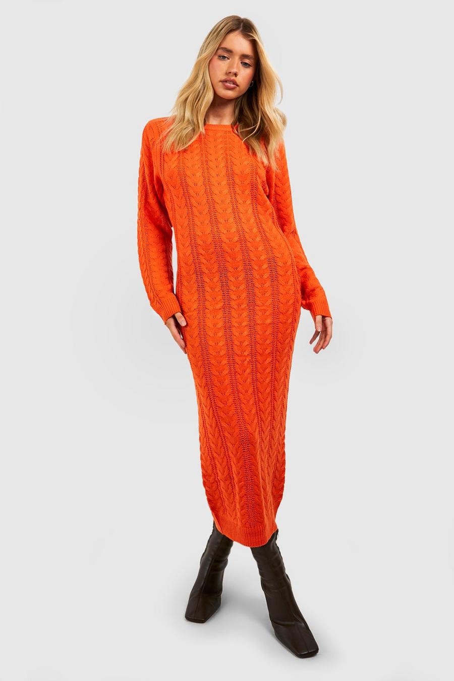 Tobacco Cable Knit Midi Dress image number 1