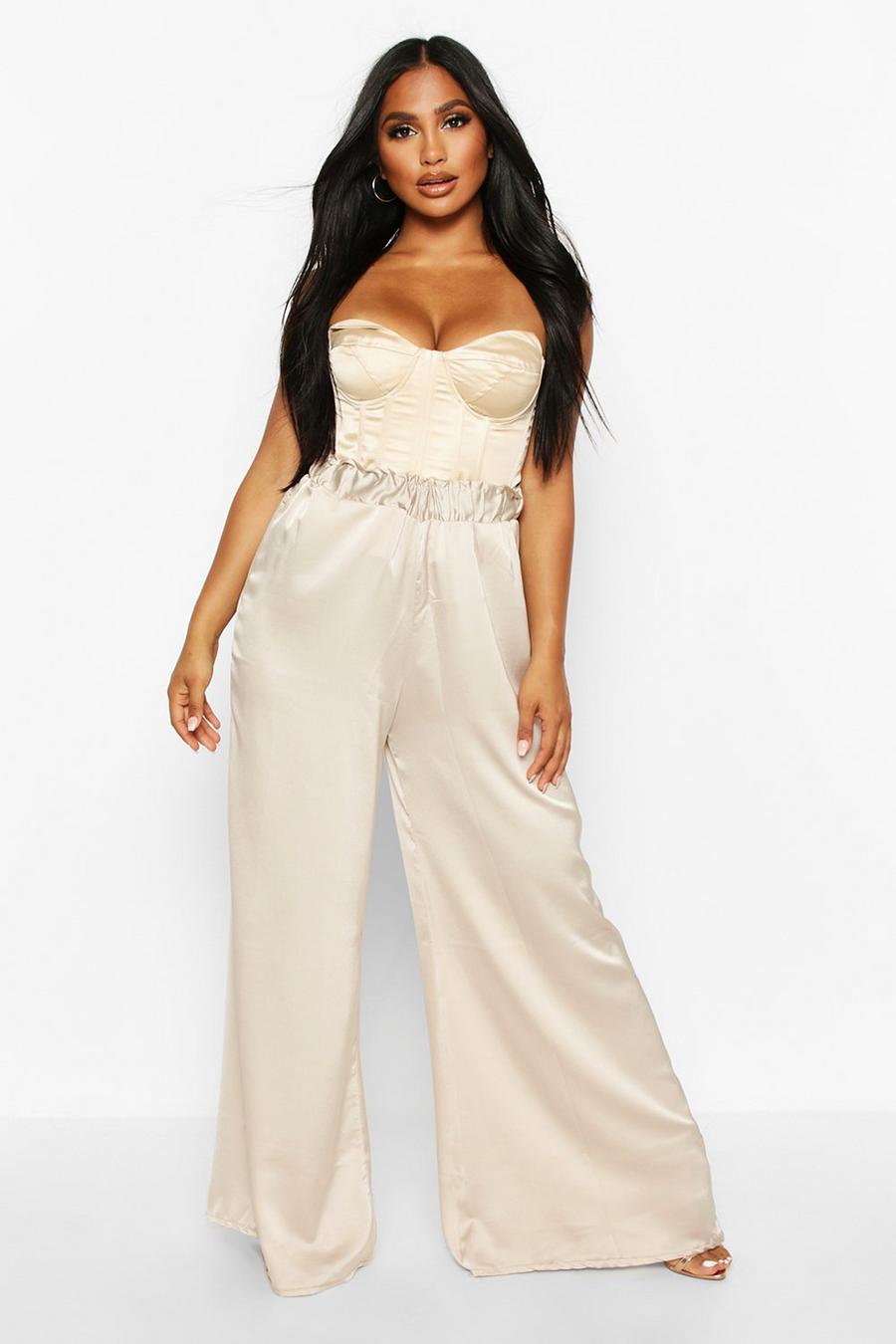 Stone Satin High Waisted Wide Leg Trousers image number 1