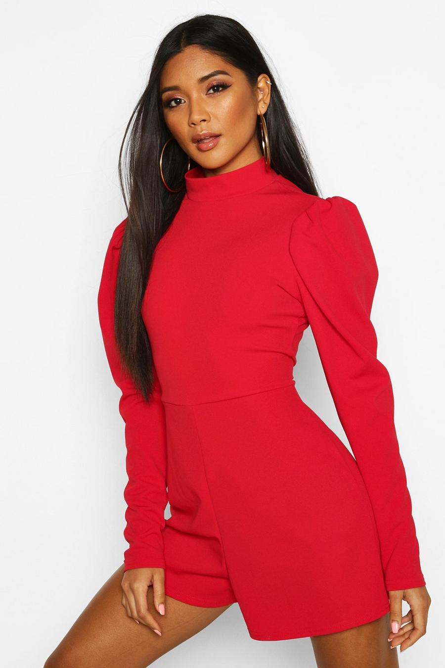 High Neck Ruched Sleeve Playsuit image number 1