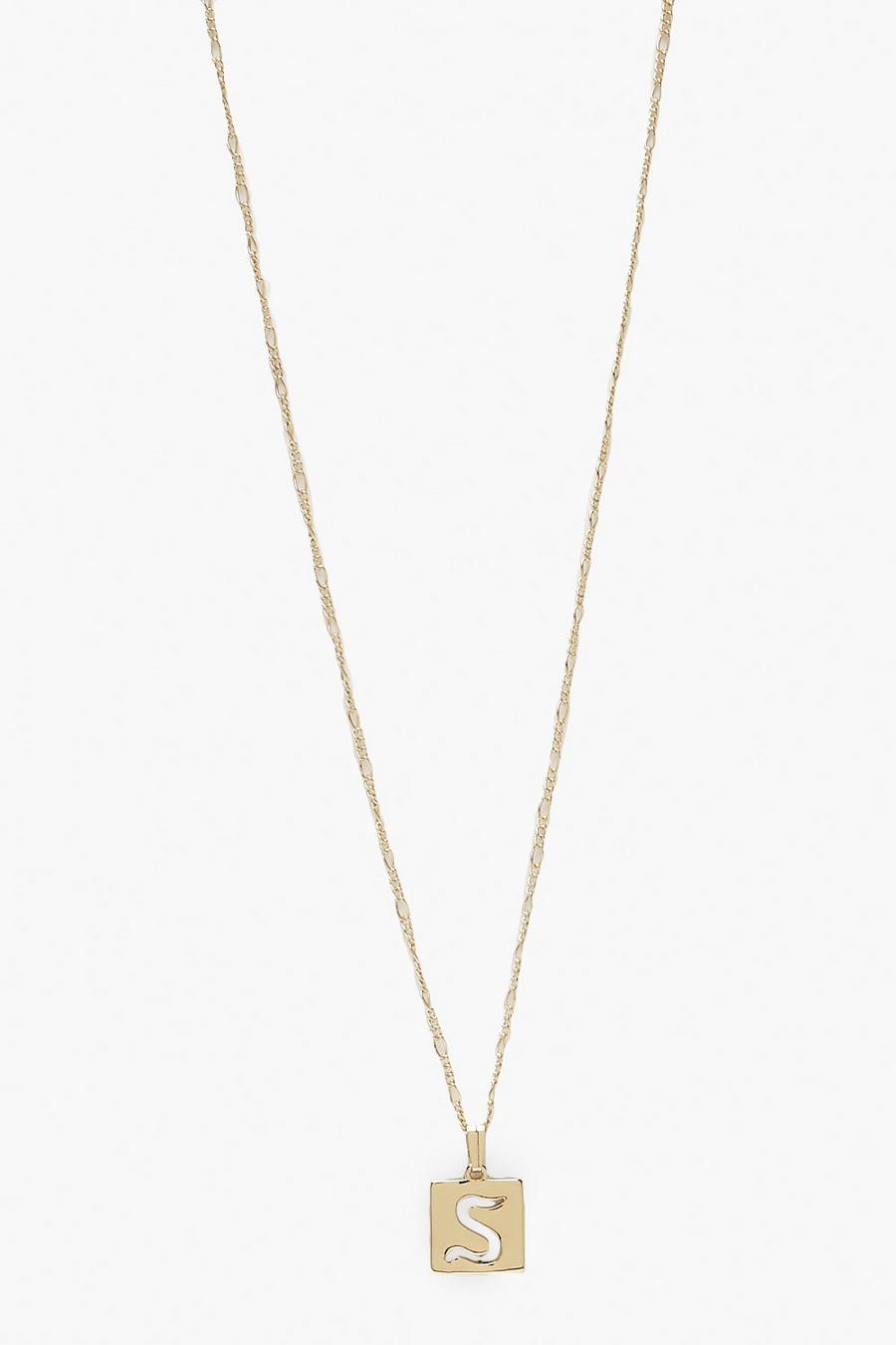 Gold metallic S Initial Square Pendant Necklace image number 1