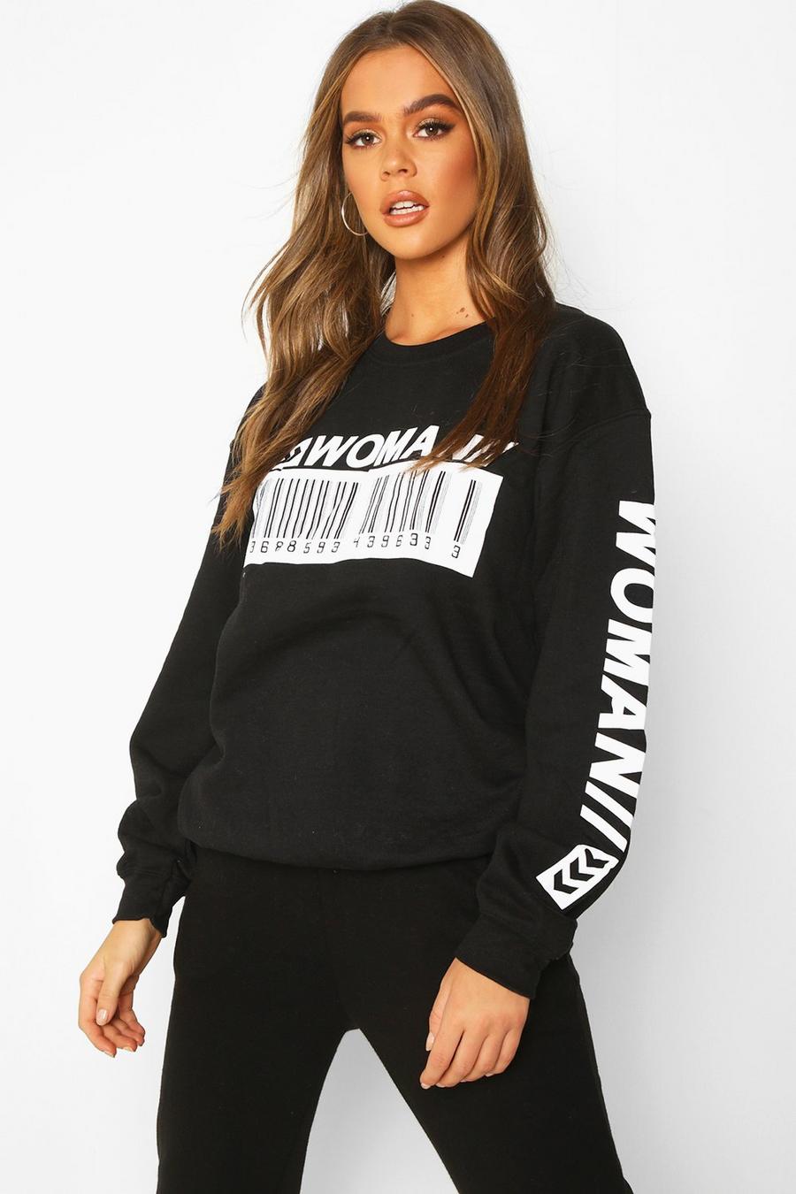 Black Woman Barcode Oversized Sweatshirt image number 1