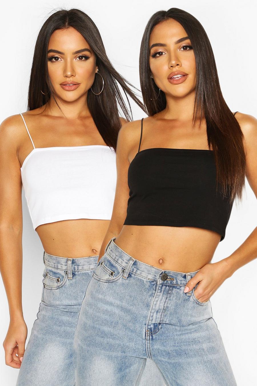 Blackwhite Spaghetti Strap Cropped Tank Top Two Pack image number 1