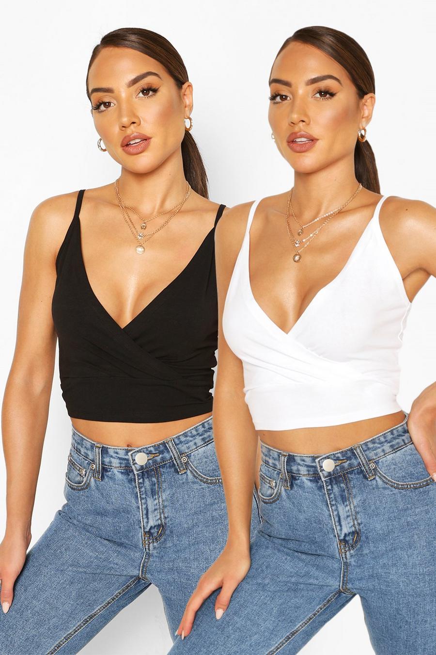 Blackwhite Strappy Wrap Over Crop Top Two Pack image number 1