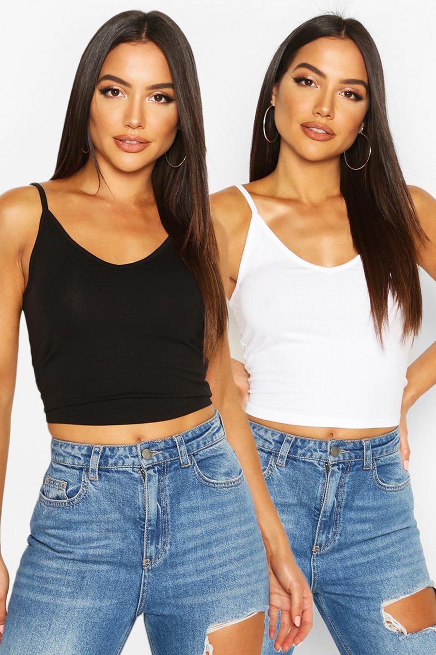 Blackwhite Strappy V-Neck Crop Top Two Pack image number 1