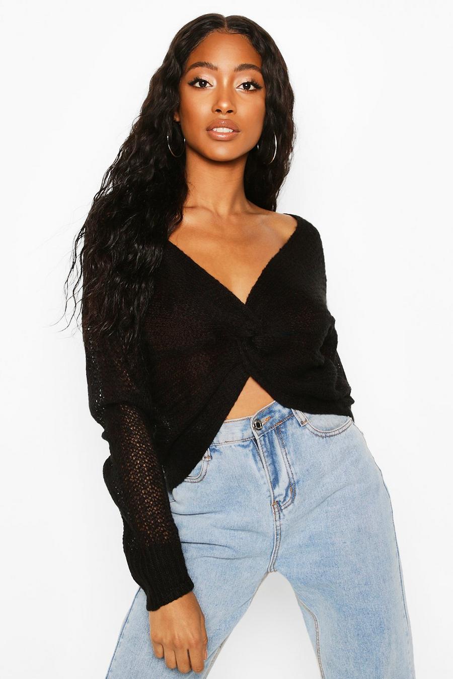 Loose Knit Twist Cropped Sweater image number 1