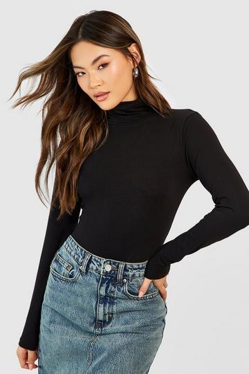 Long Sleeve Polo Neck Body Top black