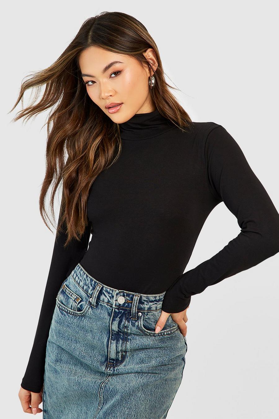 Black Long Sleeve Polo Neck Body Top image number 1
