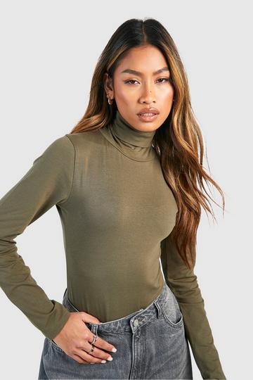 Long Sleeve Polo Neck Body Top khaki