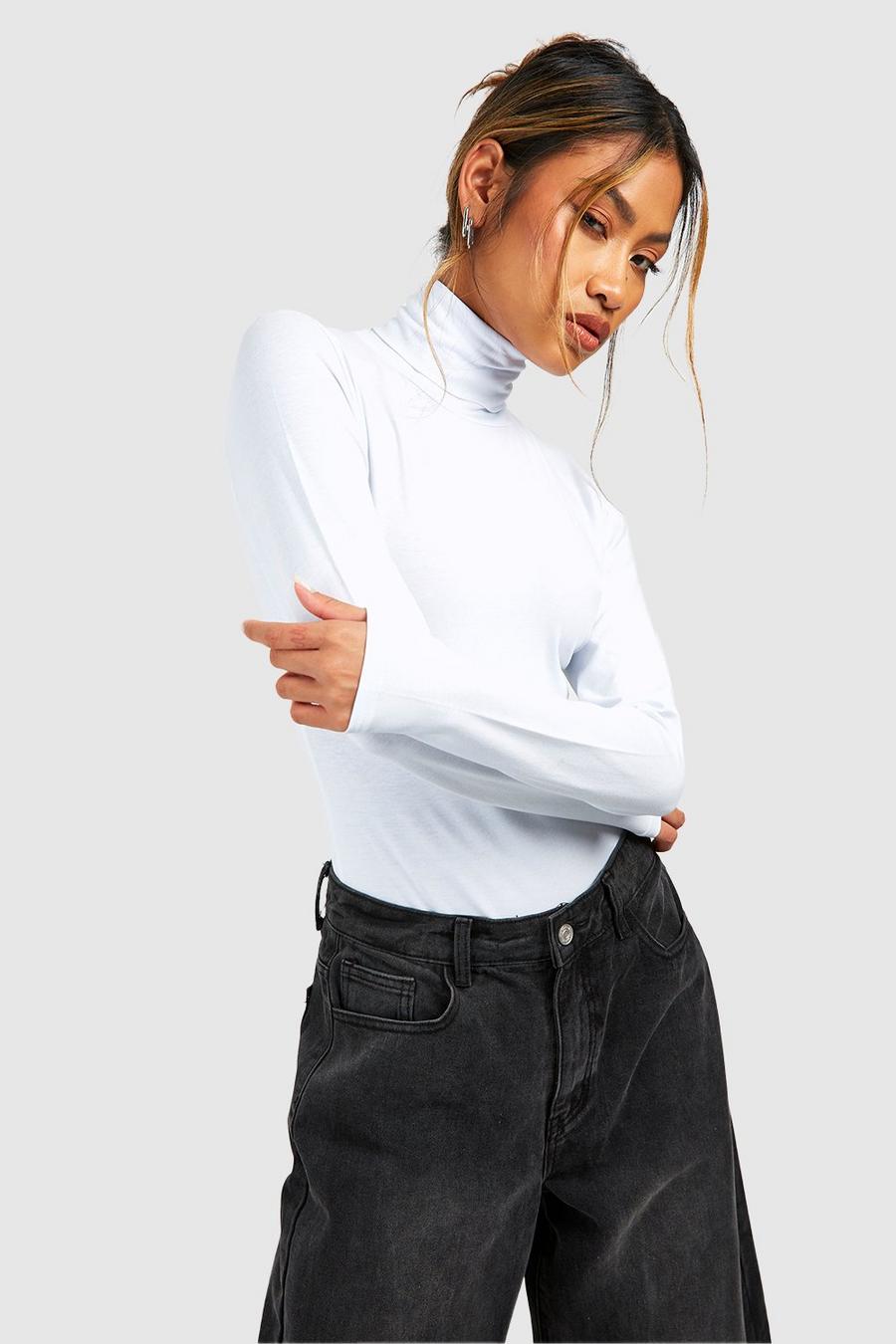 White Long Sleeve Polo Neck Body Top image number 1