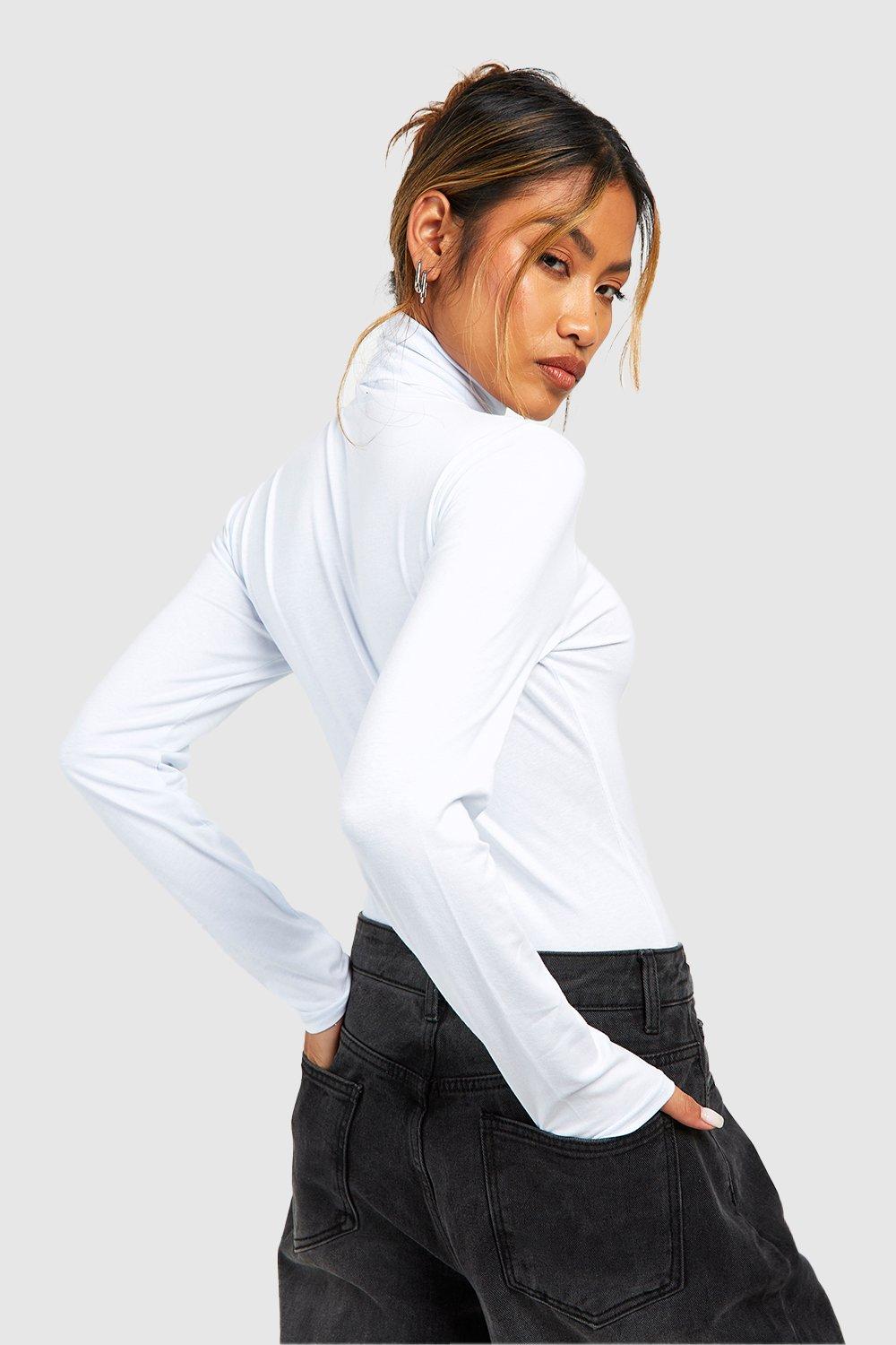 White polo neck long cheap sleeve top