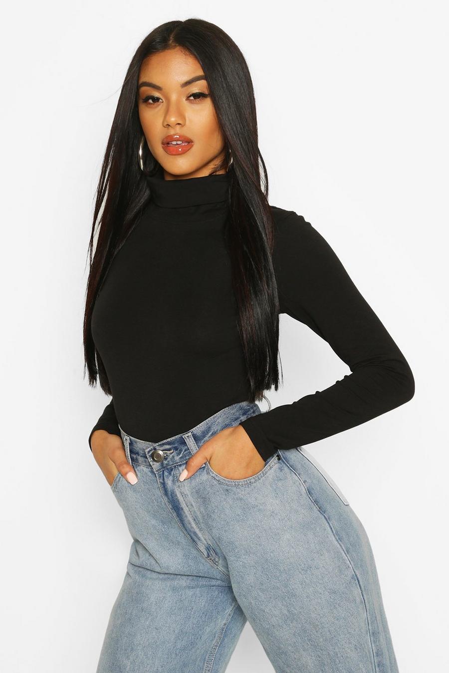 Black Long Sleeved Roll Neck Top