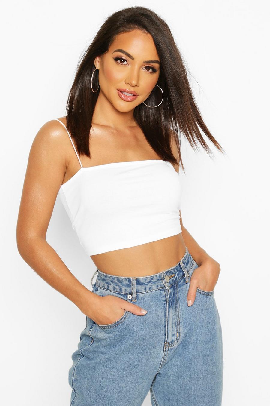 White Spaghetti Strap Crop Top image number 1