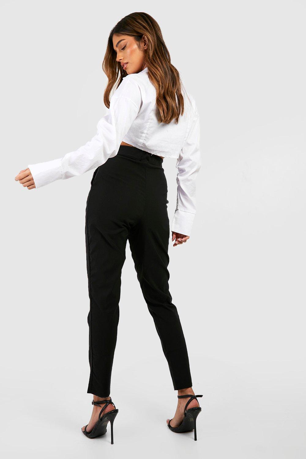 black stretch tapered trousers