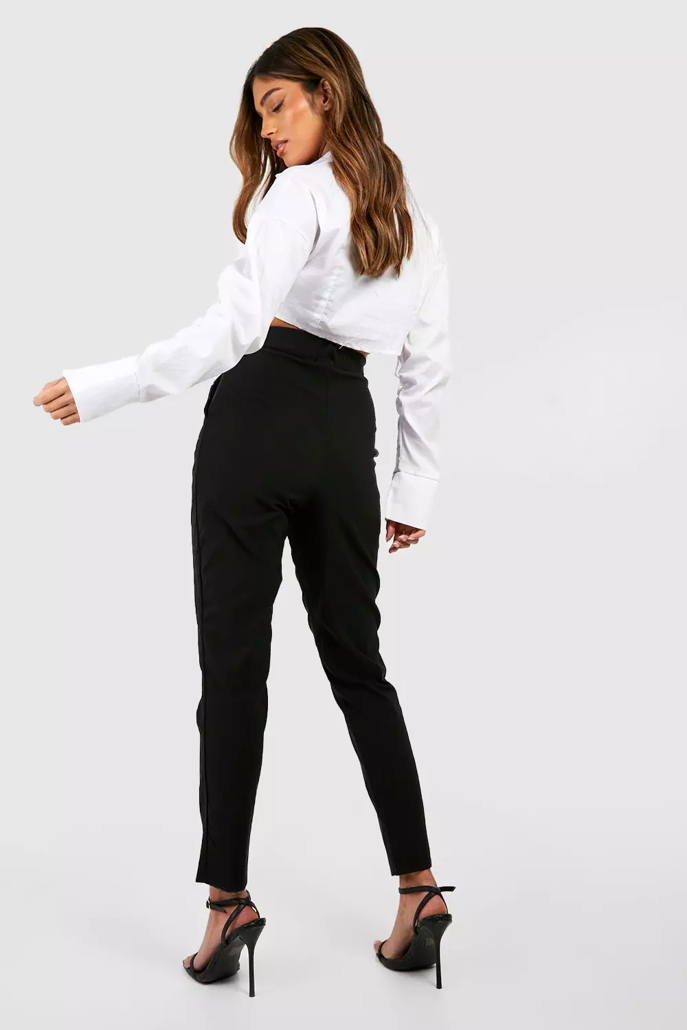 Black stretch sale tapered trousers