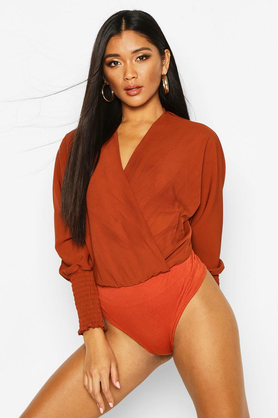 Ruched Sleeve Wrap Bodysuit image number 1