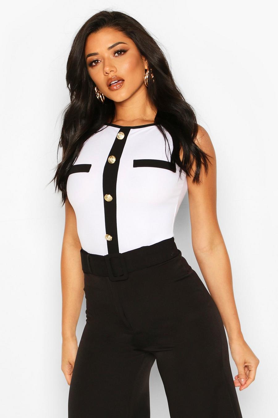 Contrast Button Down Bodysuit image number 1